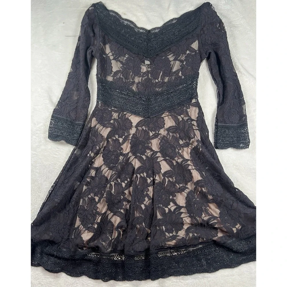 Free People‎ Lacey Affair Lace Cutout Mini Dress in Black Size XS RETAIL $168